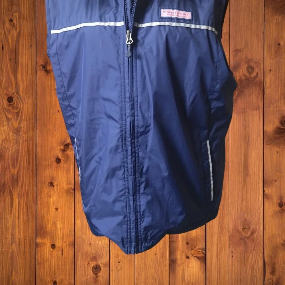 Vineyard Vines Men's Small Navy Blue Ripstop Reflective Strips Full Zip Vest